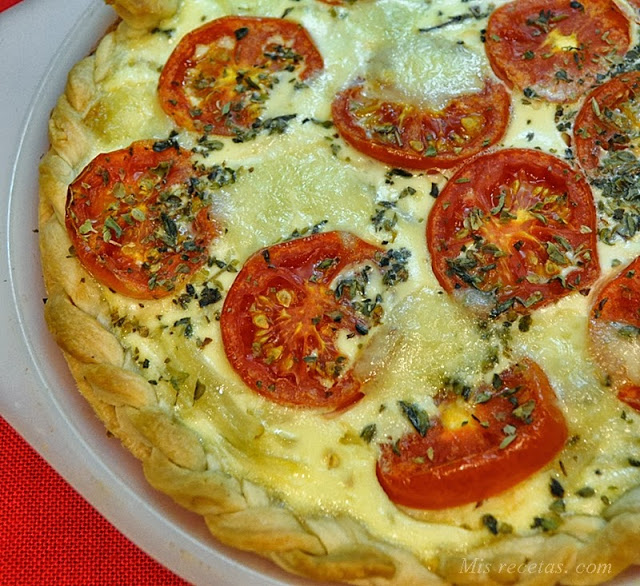 Onion quiche and string tomatoes