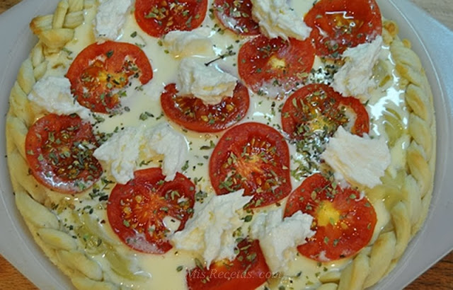 Onion quiche and string tomatoes